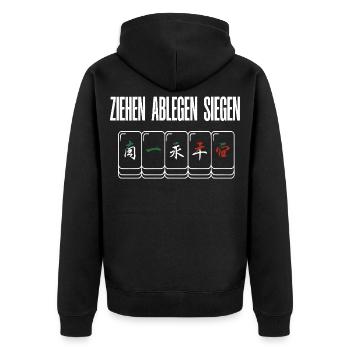 Ziehen Ablegen Siegen - Unisex Premium Bio Zip Hoodie - Schwarz - Hinten - Nico (187cm)