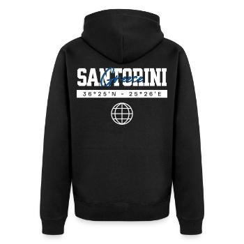 Santorini Griechenland Koordinaten Reise Souvenir - Unisex Premium Bio Zip Hoodie - Schwarz - Hinten - Nico (187cm)