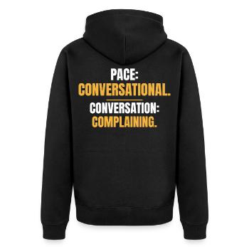 Tempo Conversational Conversation Beschwerden - Unisex Premium Bio Zip Hoodie - Schwarz - Hinten - Nico (187cm)