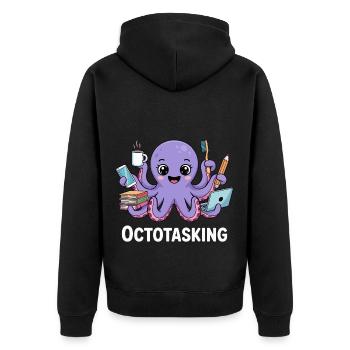 Octotasking Creature in Multitask Mode - Unisex Premium Organic Zip Hoodie - black - Back - Nico (187cm)