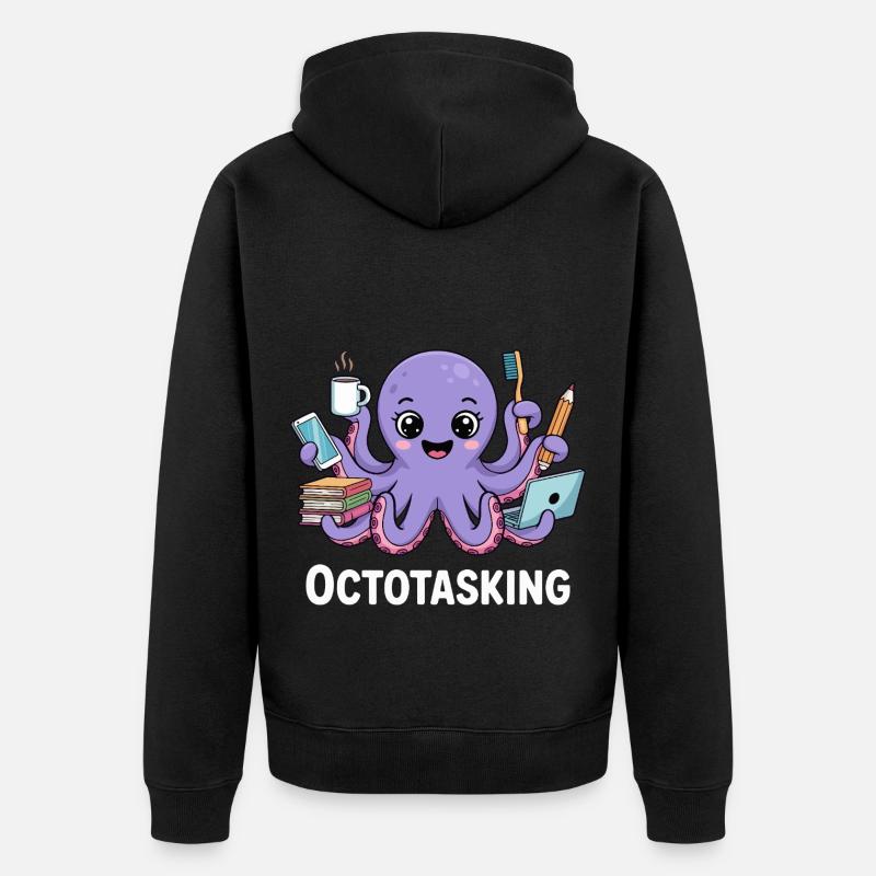 Octotasking Krake im Multitasking Modus - Unisex Premium Bio Zip Hoodie - Schwarz