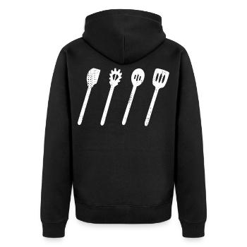 Cuillère en bois ensemble dessin - Veste à capuche bio Premium Unisexe - noir - Dos - Nico (187cm)