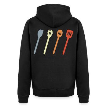 Kochlöffel Skizze - Unisex Premium Bio Zip Hoodie - Schwarz - Hinten - Nico (187cm)
