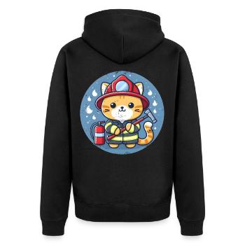 Firefighter Cat - Unisex Premium Organic Zip Hoodie - black - Back - Nico (187cm)