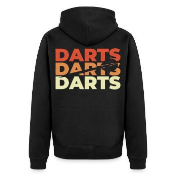 Dart Retro Look - Unisex Premium Bio Zip Hoodie - Schwarz - Hinten - Nico (187cm)
