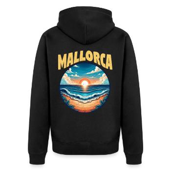 Mallorca Sonnenuntergang - Unisex Premium Bio Zip Hoodie - Schwarz - Hinten - Nico (187cm)