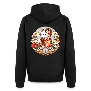 Kimono chat avec des fleurs - Veste à capuche bio Premium Unisexe - noir - Dos - Nico (187cm)