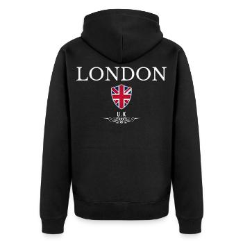London UK, minimalist sleek design - Unisex Premium Organic Zip Hoodie - black - Back - Nico (187cm)
