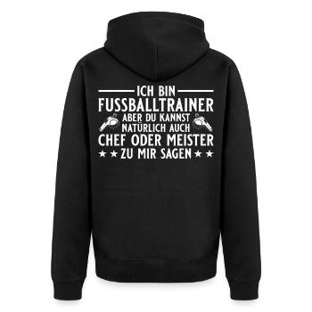 Fußballtrainer Chef oder Meister - Unisex Premium Bio Zip Hoodie - Schwarz - Hinten - Nico (187cm)