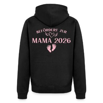 Mutterschaft 2026 Befördert zur Mama - Unisex Premium Bio Zip Hoodie - Schwarz - Hinten - Nico (187cm)