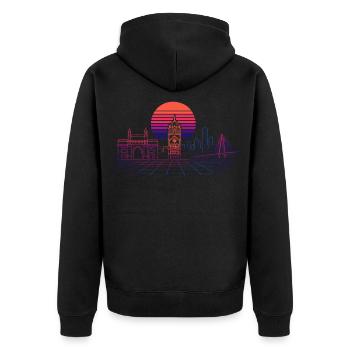 Neon-Synthwave Stadtsilhouette - Mumbai - Unisex Premium Bio Zip Hoodie - Schwarz - Hinten - Nico (187cm)