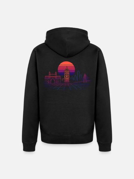 Neon-Synthwave Stadtsilhouette - Mumbai - Unisex Premium Bio Zip Hoodie - Schwarz