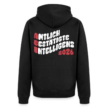 Abi 2026 - Abitur - Retro Flow Style Geschenk - Unisex Premium Bio Zip Hoodie - Schwarz - Hinten - Nico (187cm)
