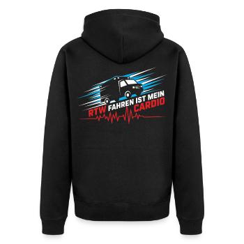 RTW Ambulanz Rettungswagen Rettungsdienst Sanität - Unisex Premium Bio Zip Hoodie - Schwarz - Hinten - Nico (187cm)