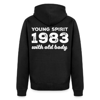 1983 Vintage - Unisex Premium Bio Zip Hoodie - Schwarz - Hinten - Nico (187cm)