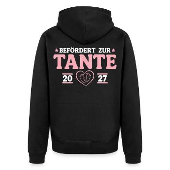 Babyparty Befördert zur Tante 2027 - Unisex Premium Bio Zip Hoodie - Schwarz - Hinten - Nico (187cm)