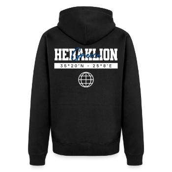 Iraklio Griechenland Koordinaten Reise Souvenir - Unisex Premium Bio Zip Hoodie - Schwarz - Hinten - Nico (187cm)