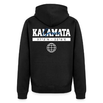 Kalamata Griechenland Koordinaten Reise Souvenir - Unisex Premium Bio Zip Hoodie - Schwarz - Hinten - Nico (187cm)