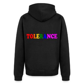 Tolerance - Unisex Premium Bio Zip Hoodie - Schwarz - Hinten - Nico (187cm)