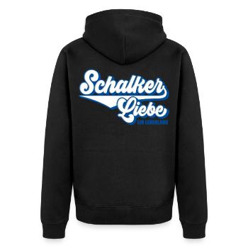 Schalker Liebe | Gelsenkirchen Schalke Geschenk - Unisex Premium Bio Zip Hoodie - Schwarz - Hinten - Nico (187cm)