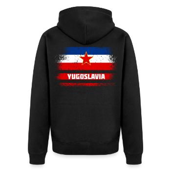 Jugoslawien Vintage Flaggen - Unisex Premium Bio Zip Hoodie - Schwarz - Hinten - Nico (187cm)