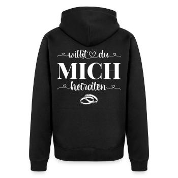 Heiratsantrag Willst Du mich heiraten - Unisex Premium Bio Zip Hoodie - Schwarz - Hinten - Nico (187cm)