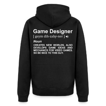 Game Designer Bedeutung - Unisex Premium Bio Zip Hoodie - Schwarz - Hinten - Nico (187cm)