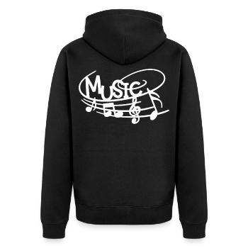 Musik in der Haut (Weiß) - Unisex Premium Bio Zip Hoodie - Schwarz - Hinten - Nico (187cm)