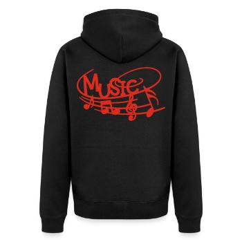 Musik in der Haut (rot) - Unisex Premium Bio Zip Hoodie - Schwarz - Hinten - Nico (187cm)