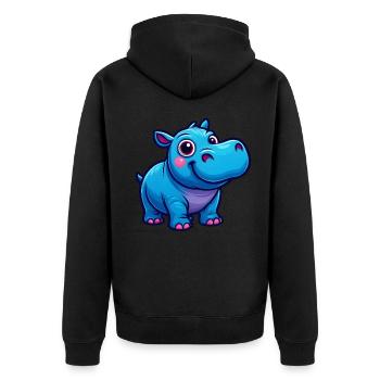 Süßes Blaues Cartoon Nilpferd Lächelt - Unisex Premium Bio Zip Hoodie - Schwarz - Hinten - Nico (187cm)