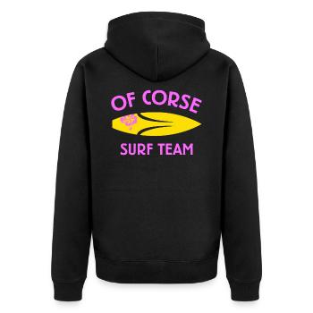 VON CORSE SURF TEAM gelb - Unisex Premium Bio Zip Hoodie - Schwarz - Hinten - Nico (187cm)