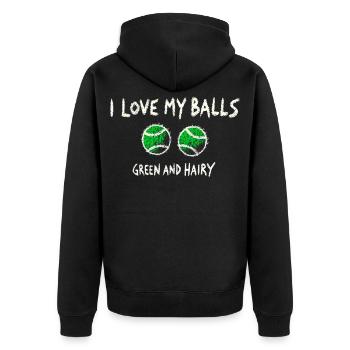 Liebe meine Bälle Tennis Lustiges Design - Unisex Premium Bio Zip Hoodie - Schwarz - Hinten - Nico (187cm)