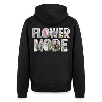 FLOWER MODE – 3D Letters full of blossoms - Unisex Premium Organic Zip Hoodie - black - Back - Nico (187cm)