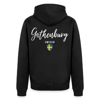 Göteborg, Schweden, elegantes Design - Unisex Premium Bio Zip Hoodie - Schwarz - Hinten - Nico (187cm)
