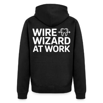 Kieferorthopädietechniker Wire Wizard Klinikbekleidung - Unisex Premium Bio Zip Hoodie - Schwarz - Hinten - Nico (187cm)