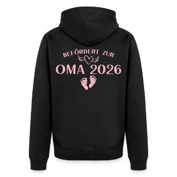Großeltern 2026 Befördert zur Oma - Babyparty - Unisex Premium Bio Zip Hoodie - Schwarz - Hinten - Nico (187cm)