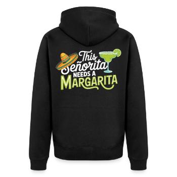 Chemise Margarita Senorita – Motif de fête - Veste à capuche bio Premium Unisexe - noir - Dos - Nico (187cm)