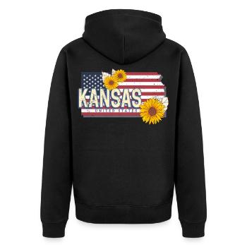 Kansas United States Retro Map Souvenir - Unisex Premium Organic Zip Hoodie - black - Back - Nico (187cm)