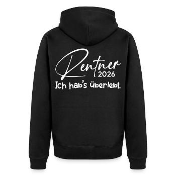 Rentner 2026 Ich hab's Überlebt - Unisex Premium Bio Zip Hoodie - Schwarz - Hinten - Nico (187cm)