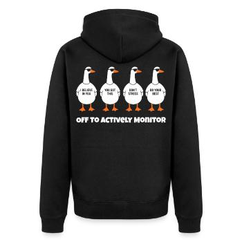 Vier lustige Enten im Gänsemarsch - Unisex Premium Bio Zip Hoodie - Schwarz - Hinten - Nico (187cm)