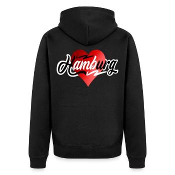 Hamburg  - Unisex Premium Bio Zip Hoodie - Schwarz - Hinten - Nico (187cm)
