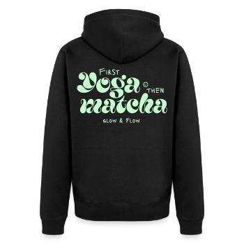 D’abord le yoga puis le matcha Typer Design - Veste à capuche bio Premium Unisexe - noir - Dos - Nico (187cm)