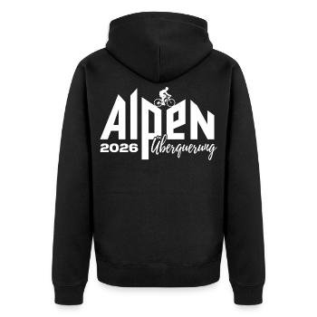 Alpen Überquerung 2026 - Fahrrad - Unisex Premium Bio Zip Hoodie - Schwarz - Hinten - Nico (187cm)