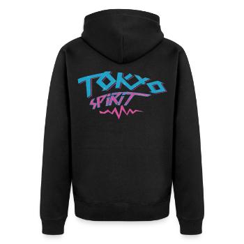 Tokio Spirit Neon-Graffiti - Unisex Premium Bio Zip Hoodie - Schwarz - Hinten - Nico (187cm)