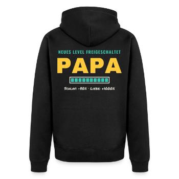 Papa – Neues Level freigeschaltet - Unisex Premium Bio Zip Hoodie - Schwarz - Hinten - Nico (187cm)