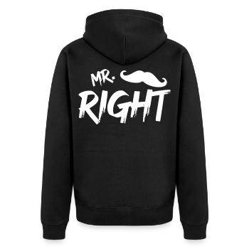 Mr Right mit Bart w - Unisex Premium Bio Zip Hoodie - Schwarz - Hinten - Nico (187cm)