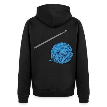 Blaues Häkel-Garn mit Häkelnadel - Unisex Premium Bio Zip Hoodie - Schwarz - Hinten - Nico (187cm)