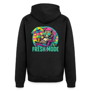 Summer Chill - Waschbär in der Kühle im Sommer - Unisex Premium Bio Zip Hoodie - Schwarz - Hinten - Nico (187cm)