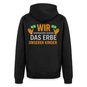 We are squandering our children's inheritance - Unisex Premium Organic Zip Hoodie - black - Back - Nico (187cm)