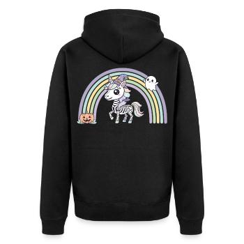 BOHO Skelett‑Einhorn mit Regenbogen – Halloween  - Unisex Premium Bio Zip Hoodie - Schwarz - Hinten - Nico (187cm)